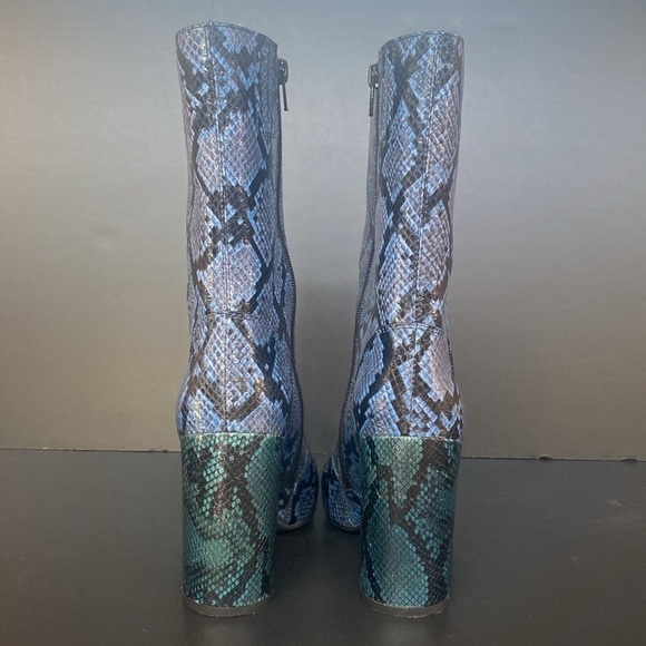 Jeffrey Campbell Heeled Leather Black blue Snake Mid Height Zip Boots Sz 7.5 - Picture 5 of 11